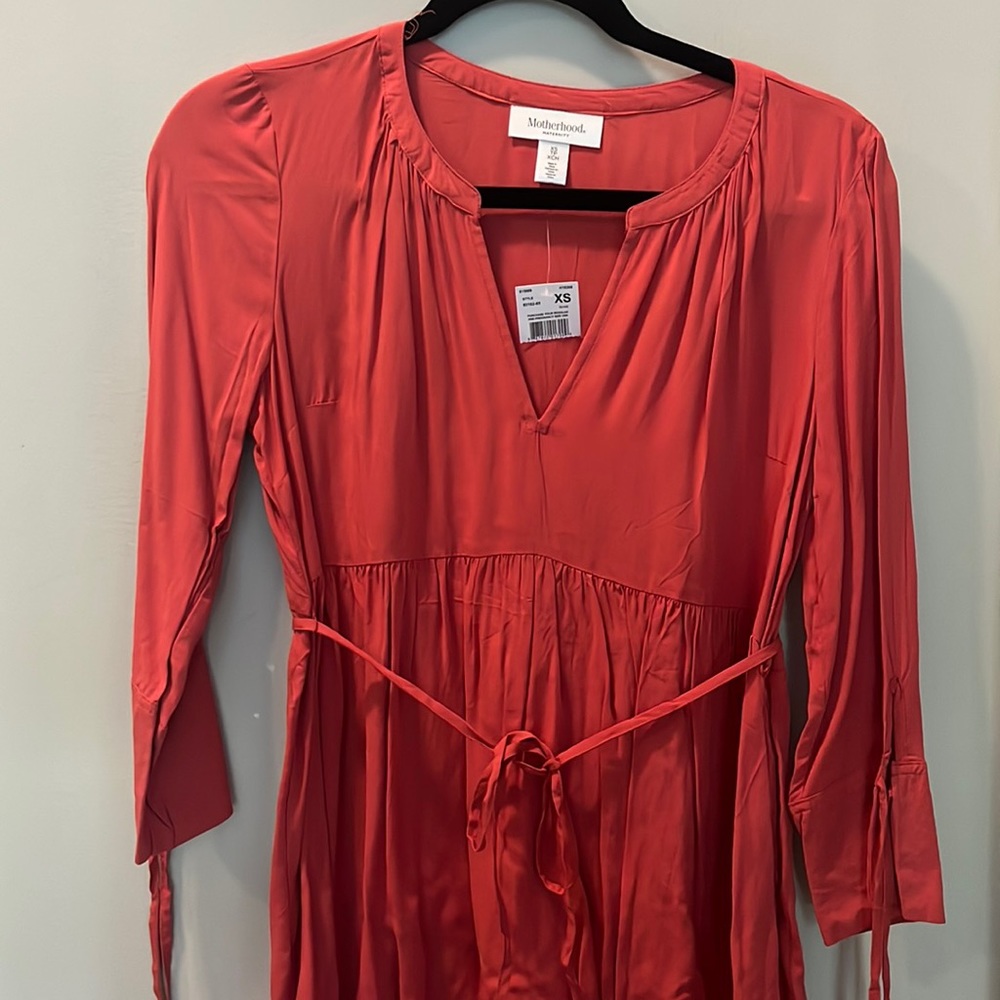 NEW XS Motherhood Maternity long sleeve blouse - Dark Coral Pink/Orange